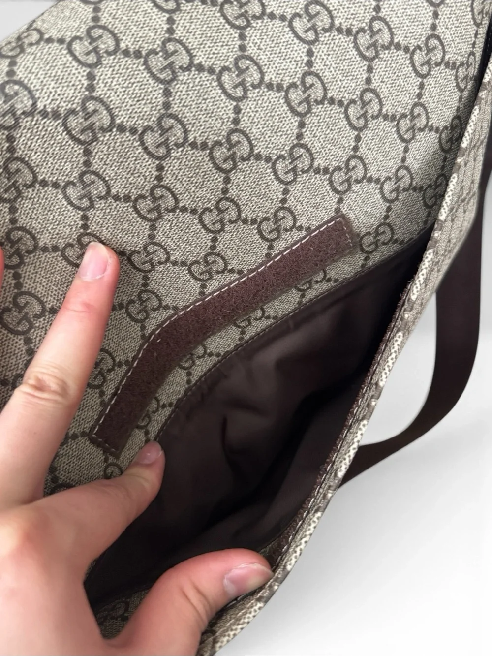 Gucci Interocking GG Supreme Messenger Bag with Brown Strap